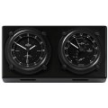  Horloge quartz avec baromètre et thermomètre/hygromètre anodise noir foncé sur une planche noire en bois