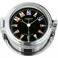 WEMPE Horloge hublot 140mm Ø (Série REGATTA) Horloge hublot chromée avec cadran ayant drapeaux nautiques sur fond noir
