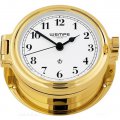 WEMPE Horloge hublot 140mm Ø (Série REGATTA) Horloge hublot dorée avec chiffres arabes et cadran blanc