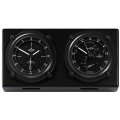 WEMPE Horloge à quartz avec baromètre et thermomètre/hygromètre (Série NAVIGATOR II) Horloge quartz avec baromètre et thermomètre/hygromètre anodise noir foncé sur une planche noire en bois