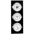 WEMPE Horloge à quartz avec baromètre et thermomètre/hygromètre (Série ELEGANZ) Horloge à quartz avec baromètre et thermomètre/hygromètre chromée dans plaque noire en bois